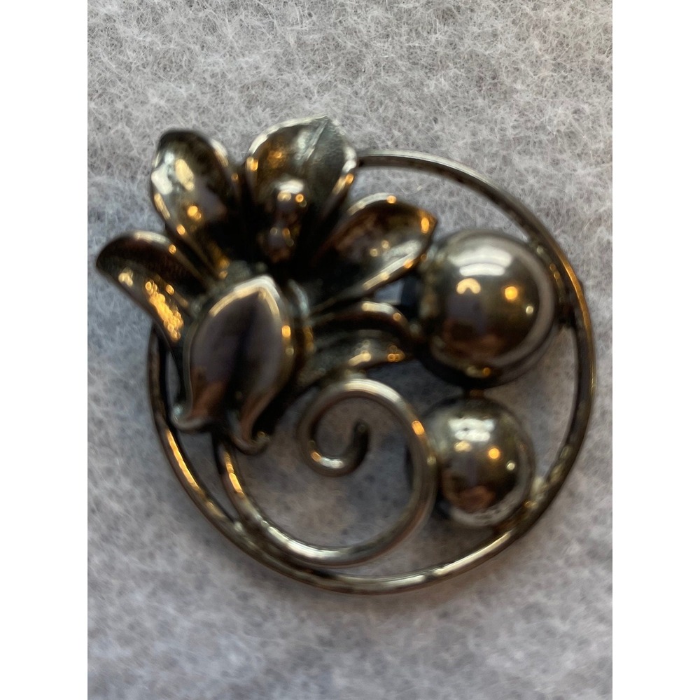 Vintage Beto Mex‎ Art Sterling Silver Floral Brooch Taxco Mexico EUC